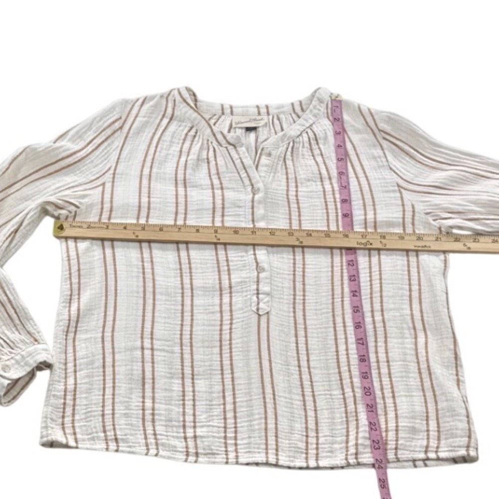 Universal Thread Blouse Womens Medium White Tan Striped Excellent Cotton Gauze - Picture 4 of 8